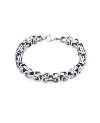 Biker Jewelry Two Tone Byzantine Chain Mechanic Double Link Bracelet Black Silver Or Gold Tone Stainless Steel Heavy Flexible