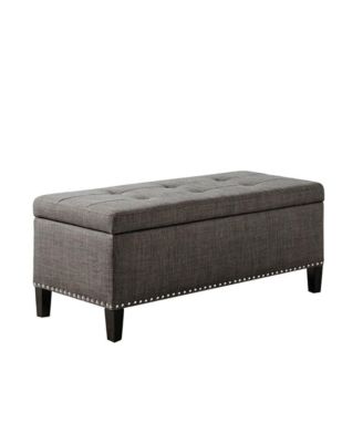 42'' Modern Storage Bench with Soft-Close Lid, Grey Linen Upholstery, Black Wood Legs for Bedroom or Entryway-The Pop Home