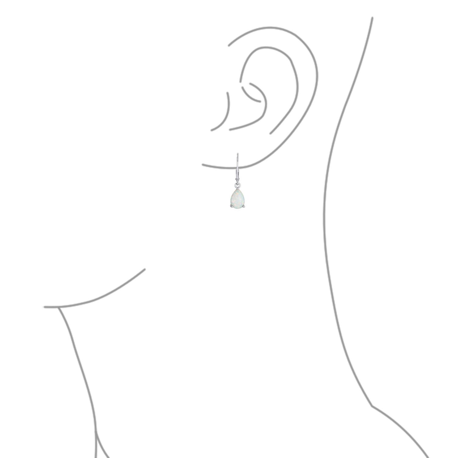 White Opal Teardrop Dangle Earrings .925 Sterling Silver Lever back