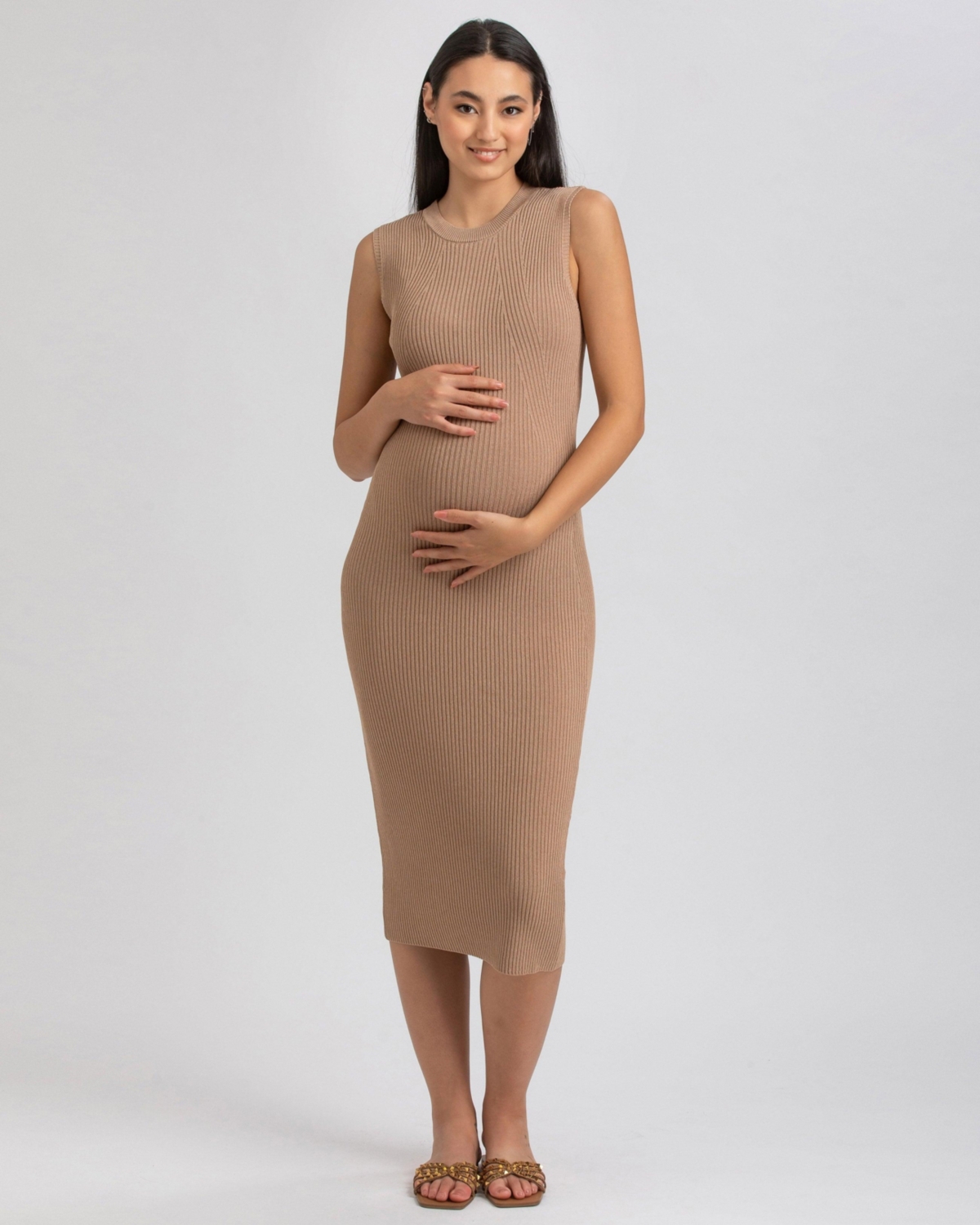 Maternity Sleeveless Fitted Rib Knit Iris Dress - Moonlight rock
