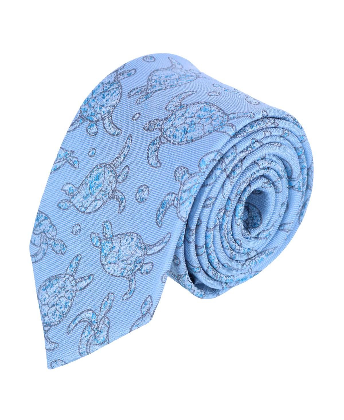 Trafalgar Men's Morla The Wise Sea Turtle Linen Blend Novelty Necktie - Light blue