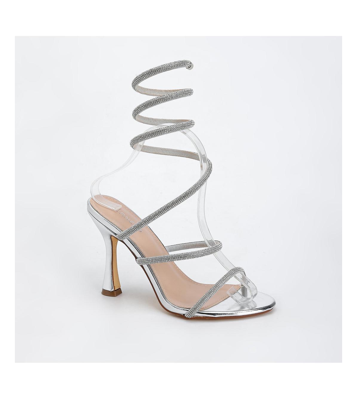 Women's Alexandra55 Rhinestone Wrap Heels - Silver