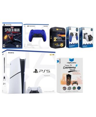 Playstation 5 Slim Disc with Spider-Man: Miles Morales, Extra Galactic Purple Controller, Trigger Stop Kit, Charge Dock and MightySkins Decal Voucher + 2 Year CPS Extended Warranty