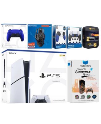 Playstation 5 Slim Disc with Extra Chroma Teal Controller, Plantronics Headset, Trigger Stop Kit, FPS Grip Kit and MightySkins Decal Voucher + 2