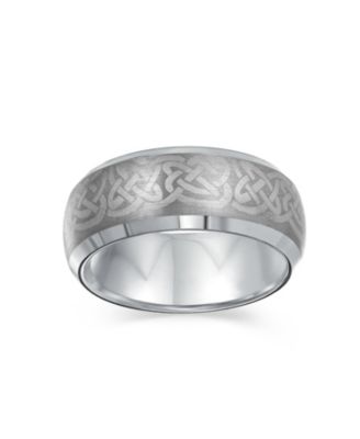 Couples Irish Viking Celtic Infinity Etched Irish Celtic Knot Maltase Cross Eternity Band Rings Titanium Wide Matte Silver Tone 8MM