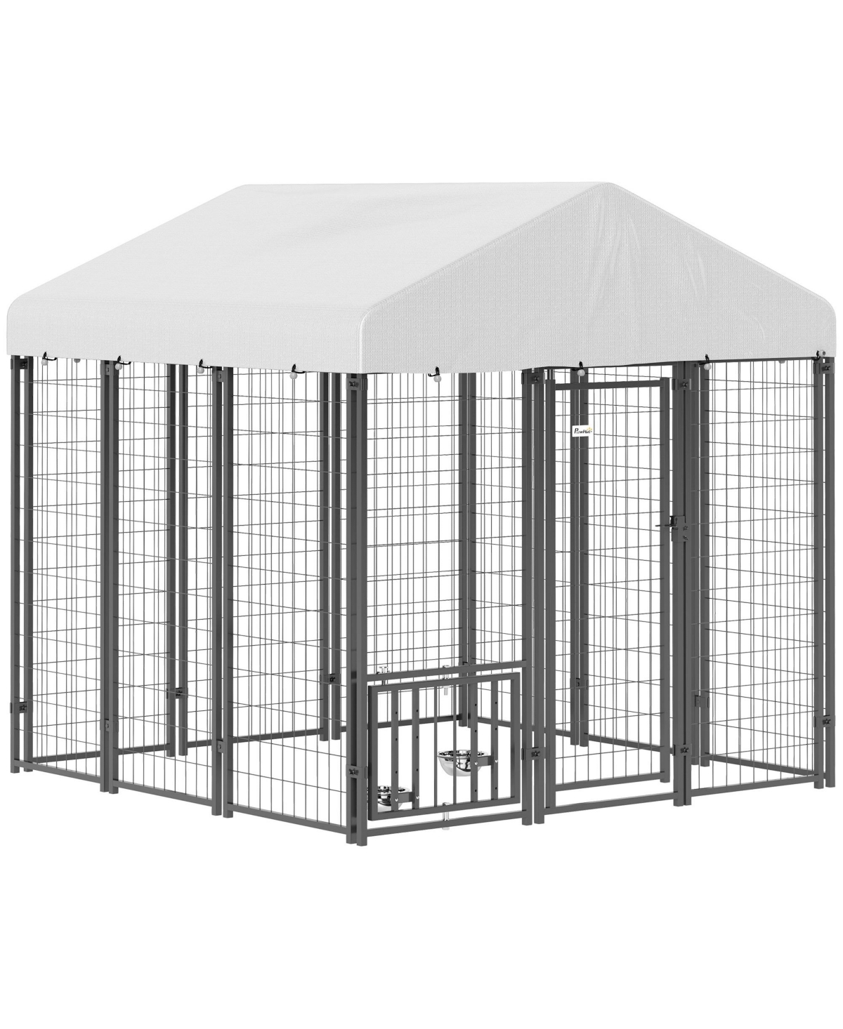 5.9' x 5.9' x 6' Outdoor Dog Kennel with Rotating & Adjustable Bowls - Silver