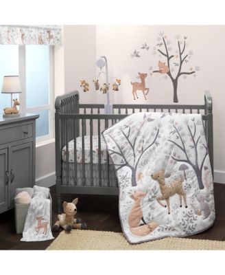 Deer Park White/Gray Woodland Animals Baby Fitted Crib Sheet