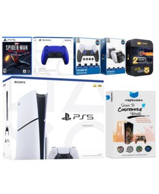 Playstation 5 Slim Disc with Spider-Man: Miles Morales, Extra Starlight Blue Controller, FPS Grip Kit, Charge Dock and MightySkins Decal Voucher