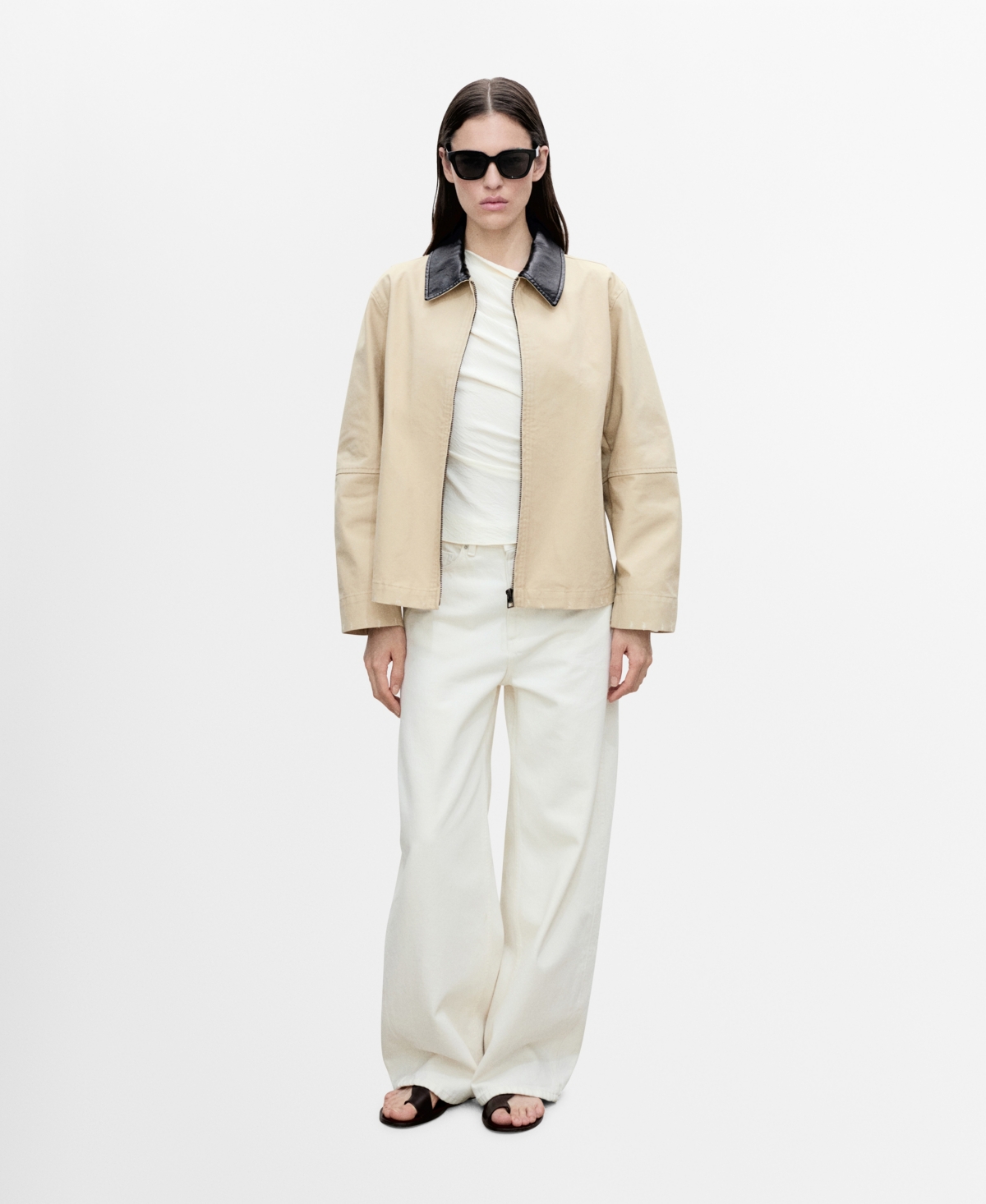 Mango Cotton Jacket With Contrasting Collar In Light,pastel Gray