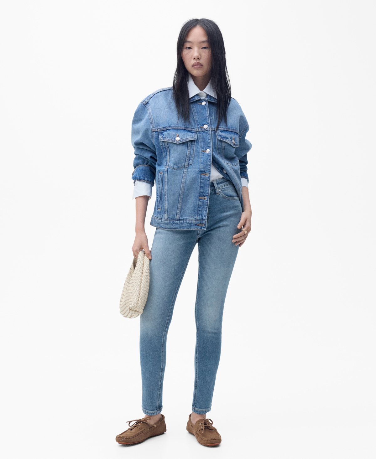 Mango Oversize Denim Jacket In Medium Blue