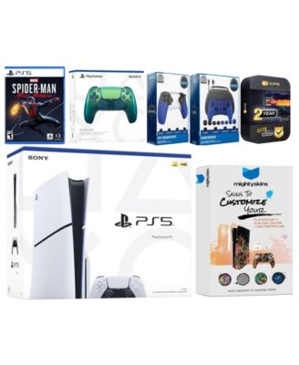 Playstation 5 Slim Disc with Spider-Man: Miles Morales, Extra Gray Camo Controller, Gamer Kit, Trigger Kit and MightySkins Decal Voucher + 2 Year