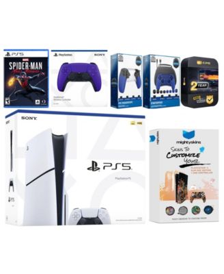 Playstation 5 Slim Disc with Spider-Man: Miles Morales, Extra Gray Camo Controller, Gamer Kit, Trigger Kit and MightySkins Decal Voucher + 2 Year