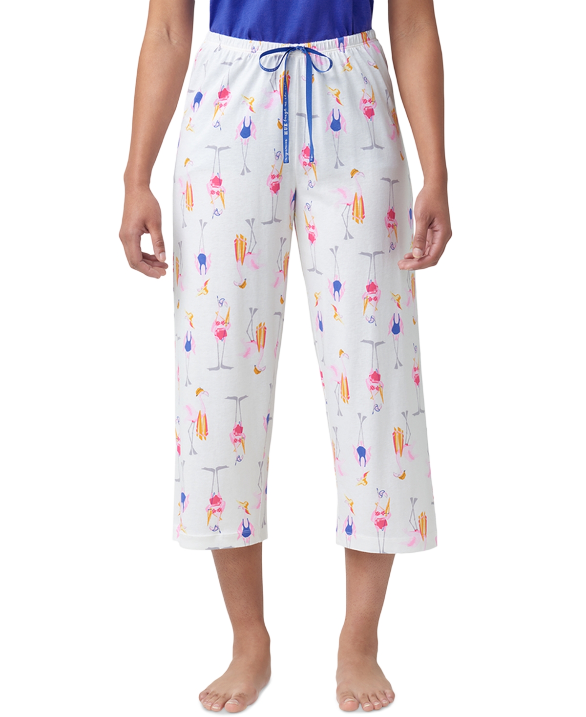 Women's Beach Flamingos Printed Capri Pajama Pants - Egret