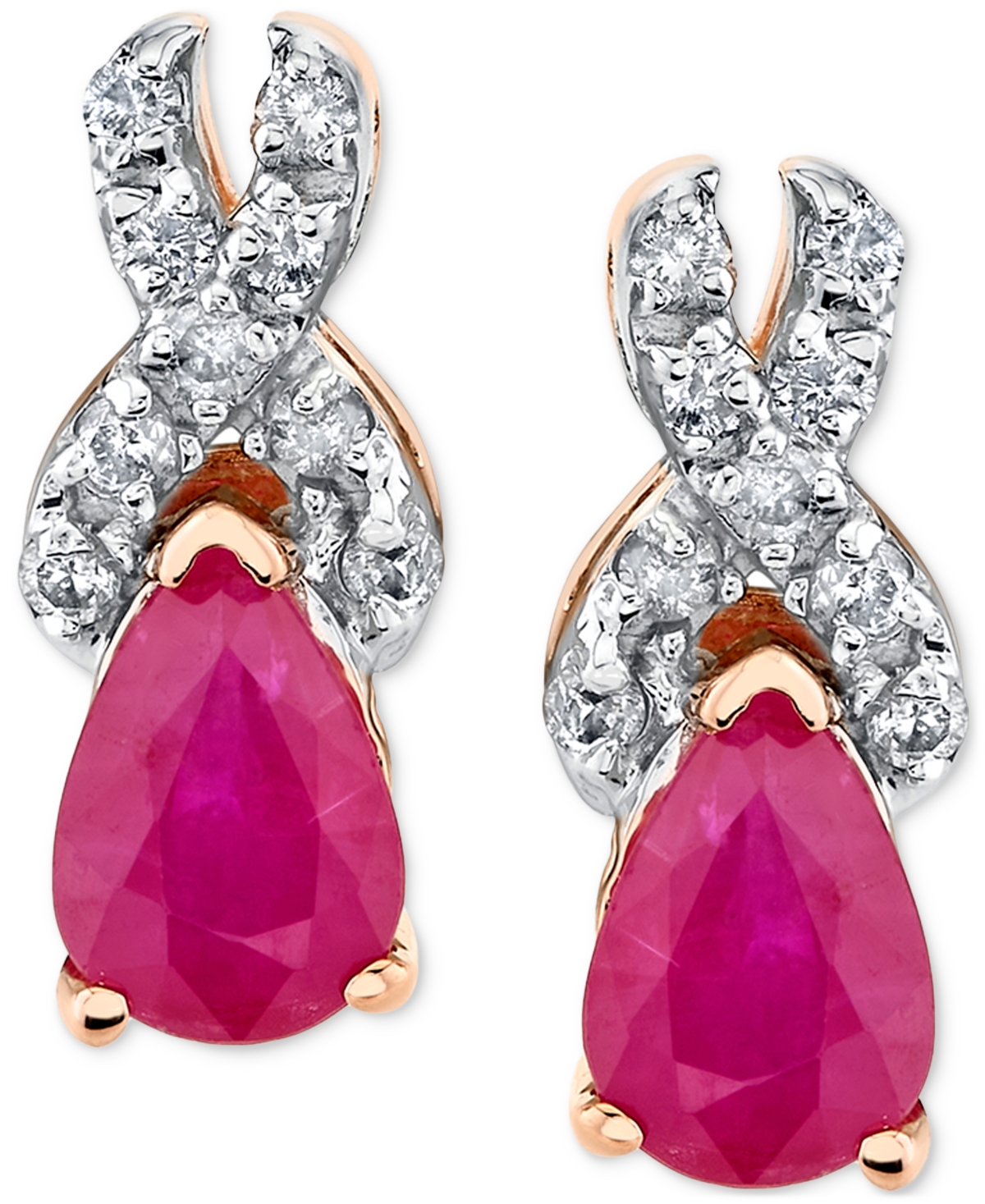 Macy's Ruby (1 Ct. T.w.) & Diamond (1/8 Ct. T.w.) Drop Earrings In 14k Rose Gold In Ruby