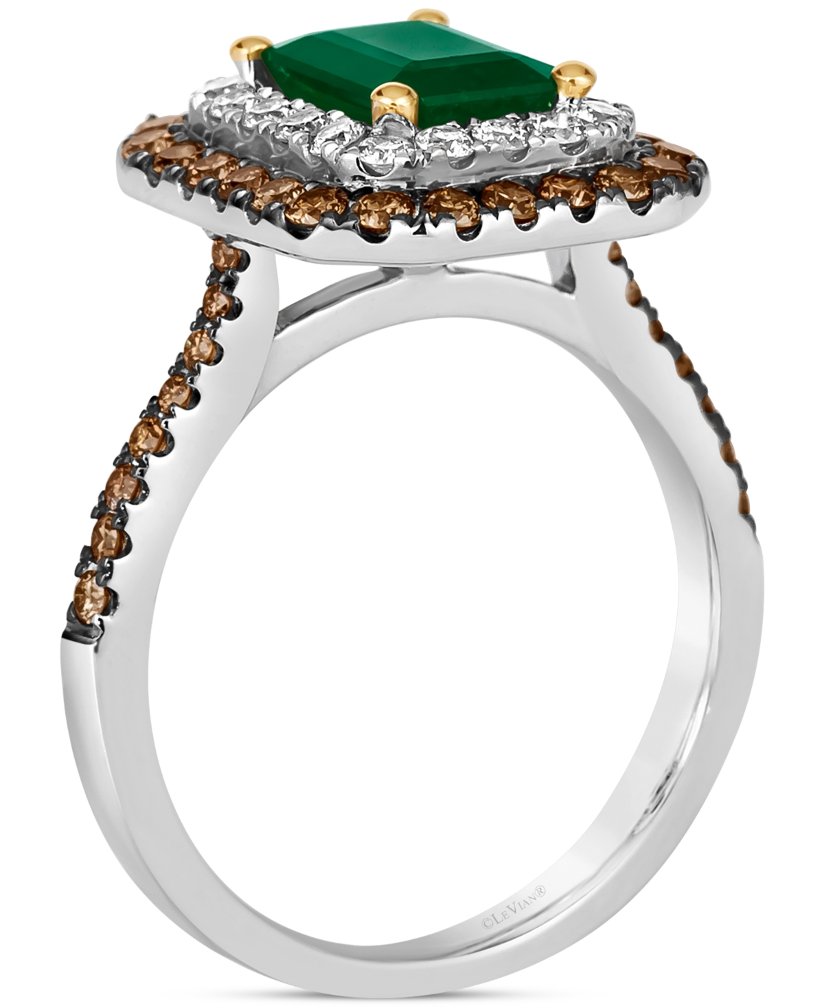Le Vian Costa Smeralda Emeralds (1-1/5 Ct. T.w.) & Diamond Double Halo Ring In 14k Two-toned Gold In White Gold,yellow Gold