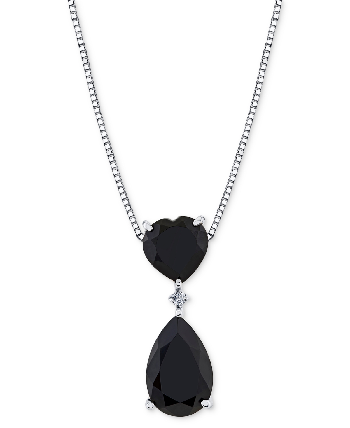 Macy's Onyx & Diamond Accent 18" Pendant Necklace In Sterling Silver In Silver