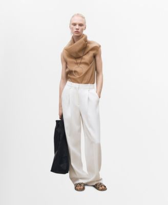 MANGO - Women's Asymmetrical Neckline Silk Blouse