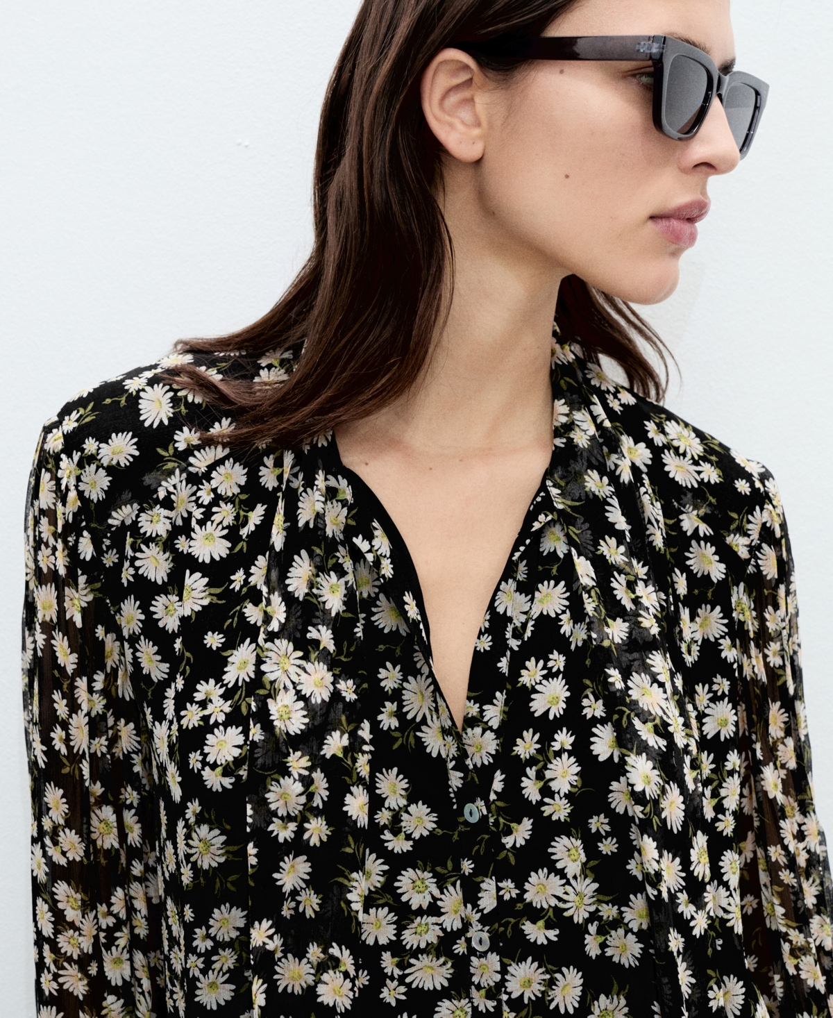 Mango Floral Tie Blouse Black In Black
