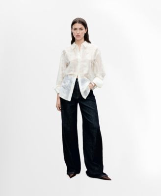 MANGO - Women's Floral Embroidery Lyocell Shirt