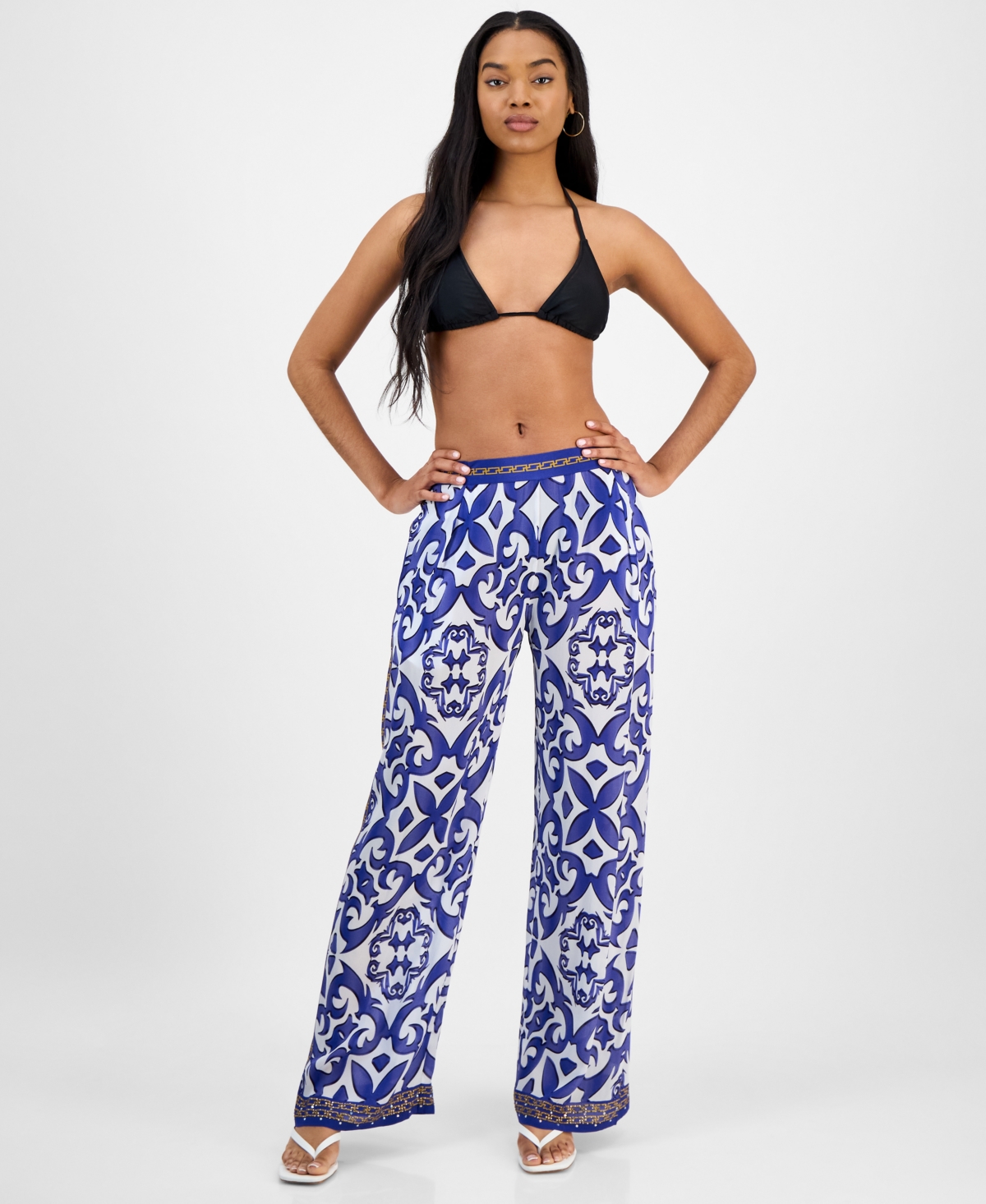 Women's Santorini Printed Wide-Leg Pants - Royal Blue