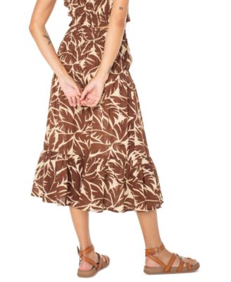 Juniors' Malia Cotton Printed Tiered Midi Skirt
