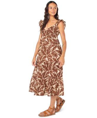 Juniors' Palmy Days Cotton Printed Tiered Midi Dress
