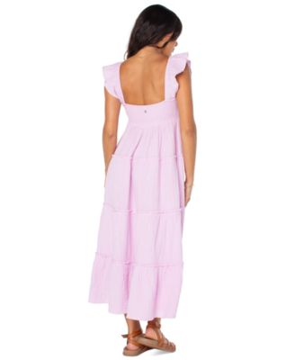 Juniors' Palmy Days Cotton Smocked-Back Tiered Midi Dress