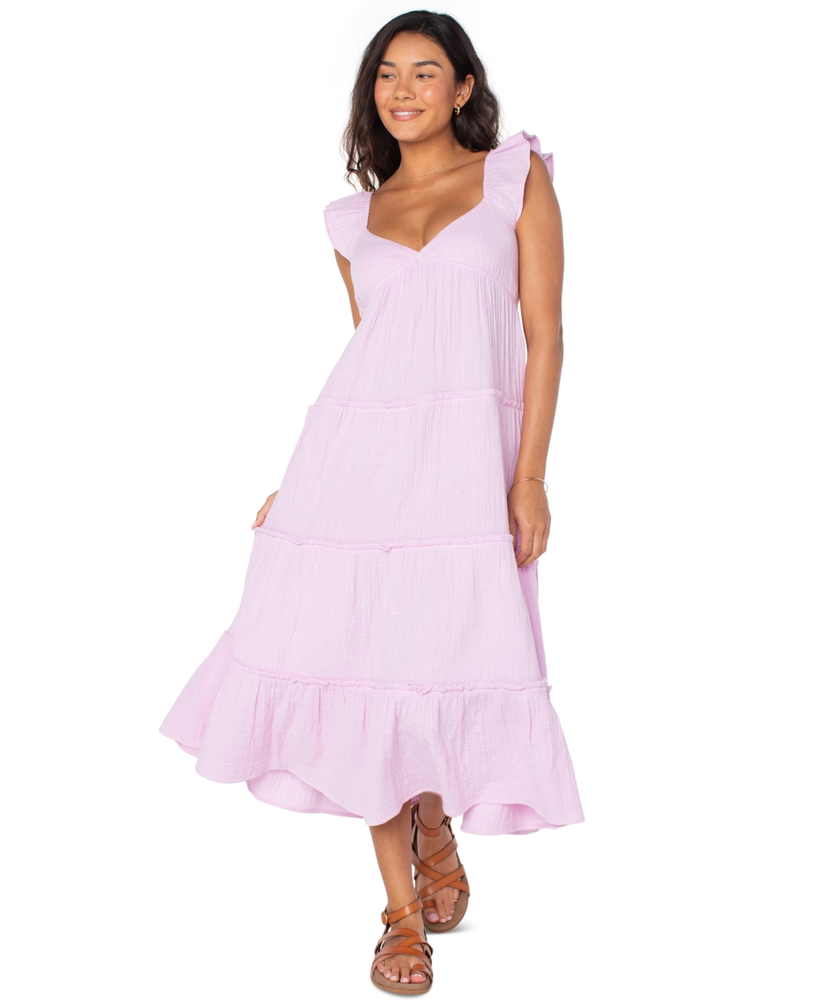 Roxy Juniors' Palmy Days Cotton Smocked-back Tiered Midi Dress