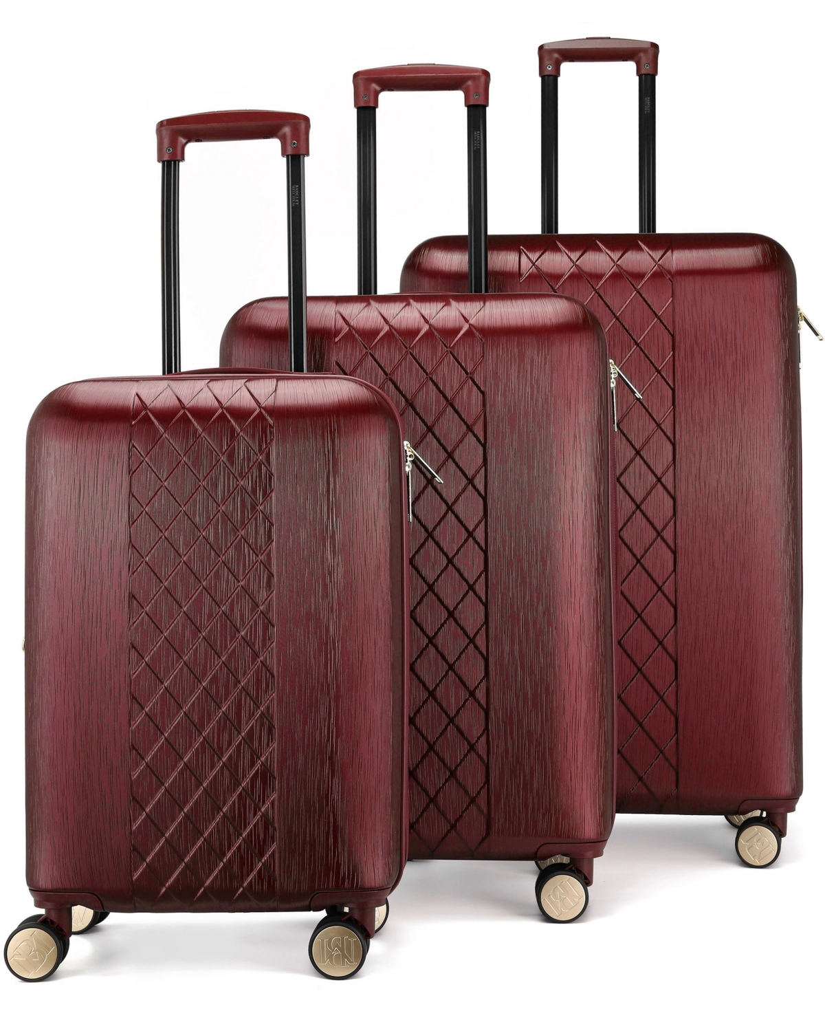 Badgley Mischka Collection Three-piece Diamond Hardside Spinner Luggage Set In Burgundy