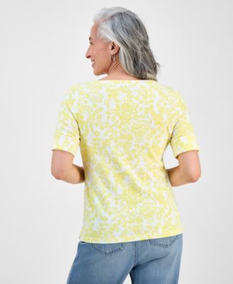 Petite Printed Elbow-Sleeve Knit Top, Exclusively at Macy's