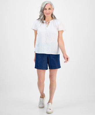 Petite Paisley Bloom Flutter-Sleeve Popover Top, Exclusively at Macy's