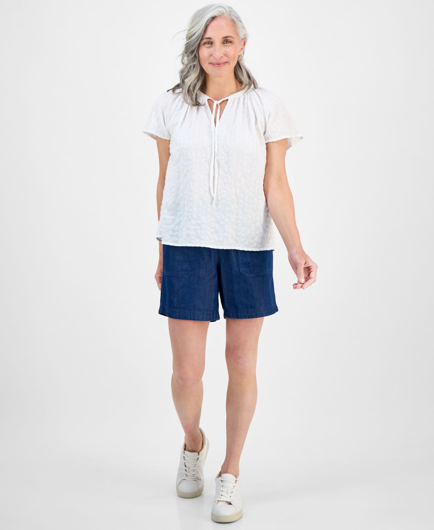 Petite Paisley Bloom Flutter-Sleeve Popover Top