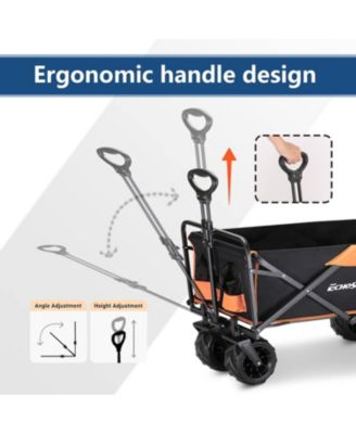 Heavy Duty 350 Lbs Capacity Collapsible Wagon, Outdoor Folding Camping Wagons, Grocery Portable Utility Cart, Adjustable Rolling Carts, All Terrain Sports Wagon with Big Wheels