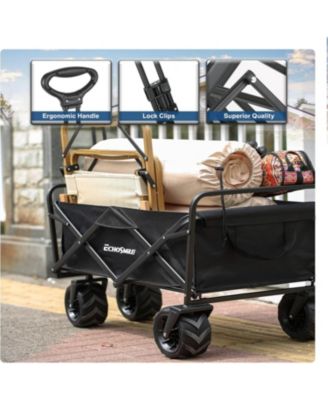 Heavy Duty 350 Lbs Capacity Collapsible Wagon, Outdoor Folding Camping Wagons, Grocery Portable Utility Cart, Adjustable Rolling Carts, All Terrain Sports Wagon with Big Wheels