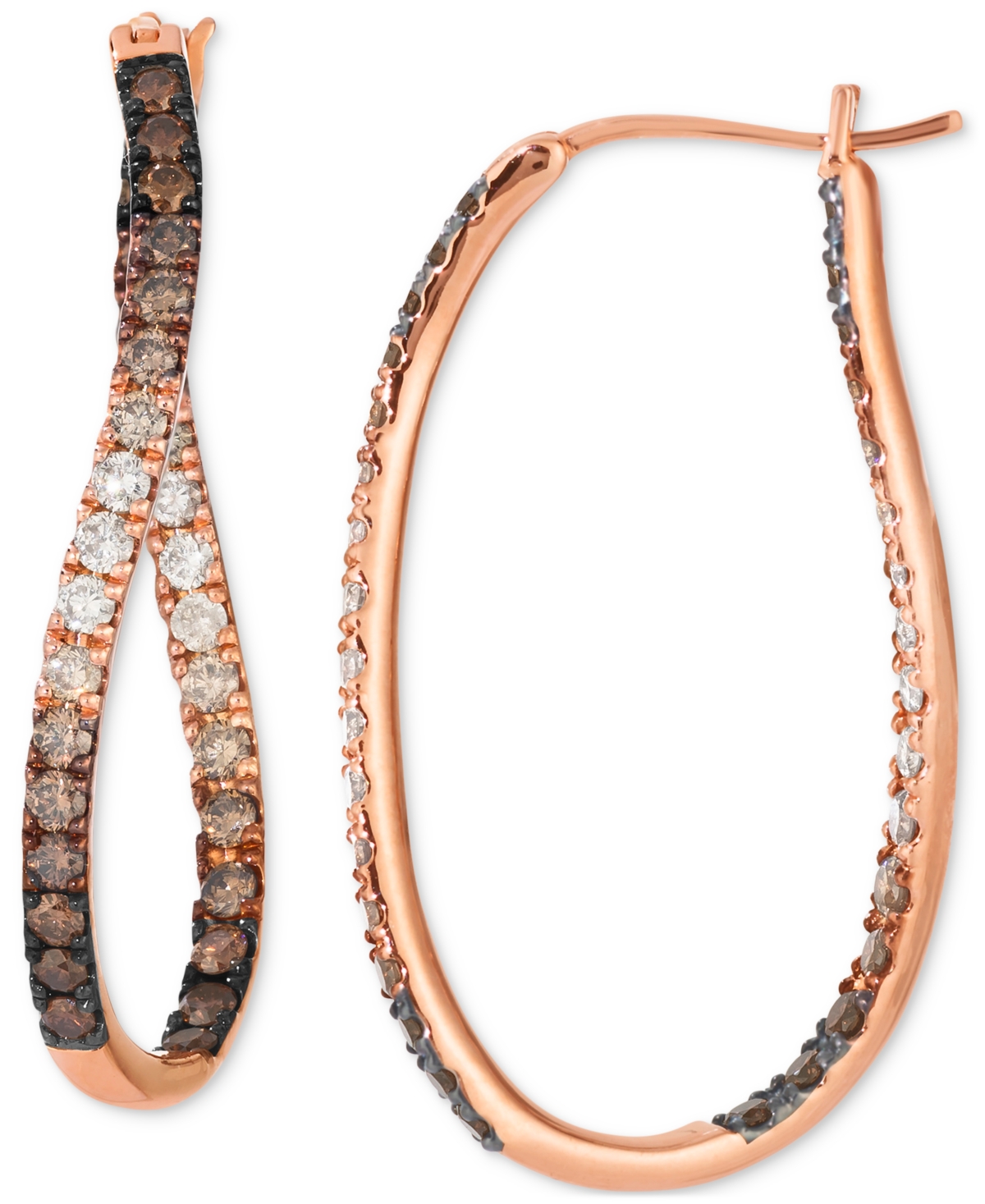 Le Vian Chocolate Ombre Diamond (1-1/2 Ct. T.w.) & Nude Diamond (5/8 Ct. T.w.) Hoop Earrings In 14k Rose Gol In Rose Gold