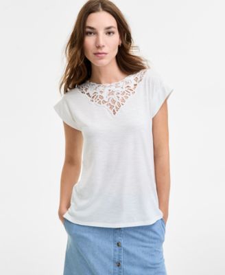 Jones New York - Women's Lace-Inset Dolman Short-Sleeve Top