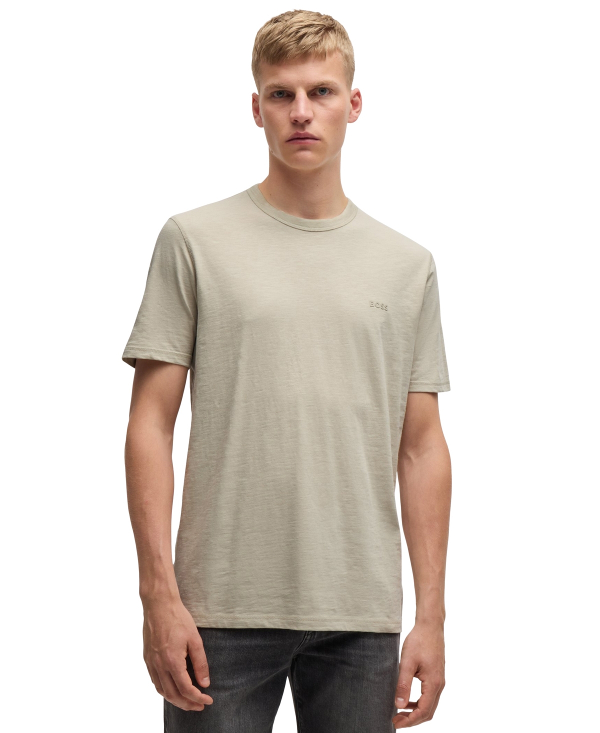 Shop Hugo Boss Boss By  Men's Slub-cotton Logo Detail T-shirt In Open Beige