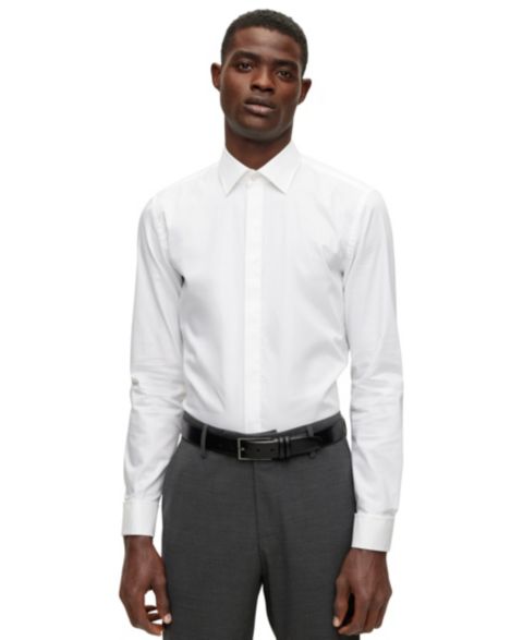 Мужская рубашка Hugo Boss Easy-Iron Stretch Cotton Slim-Fit Dress Shirt, цвет: Белый