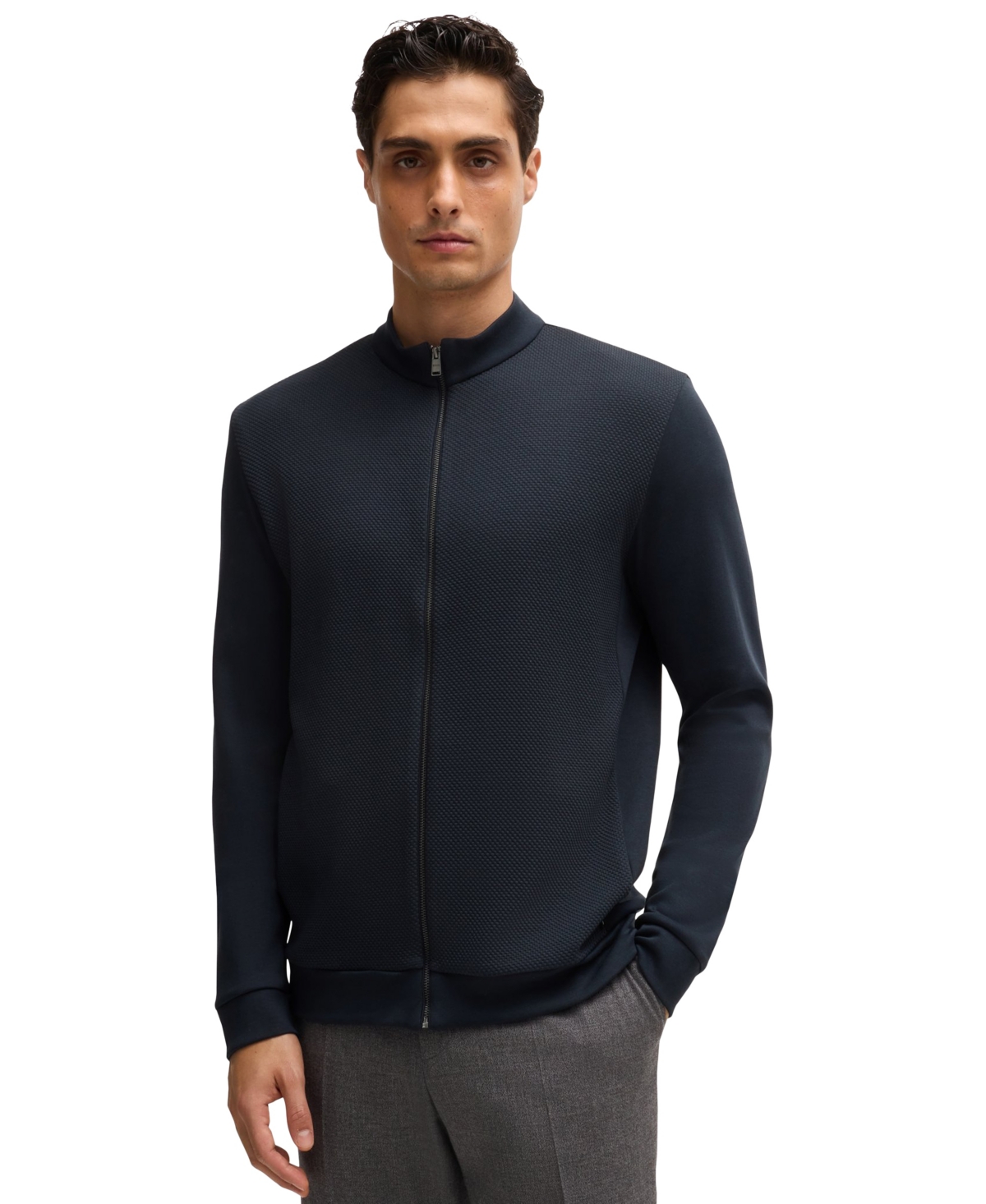 Boss Men's Cotton Zip-Up Sweatshirt - Dark Blue