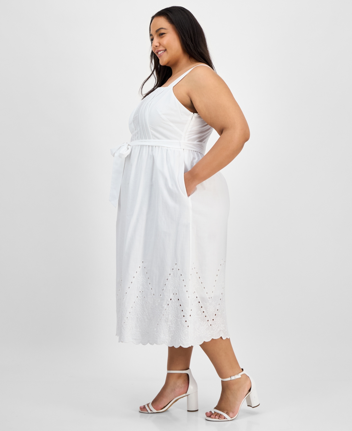 Julia Jordan Plus Size Cotton Sleeveless Eyelet-hem Midi Dress