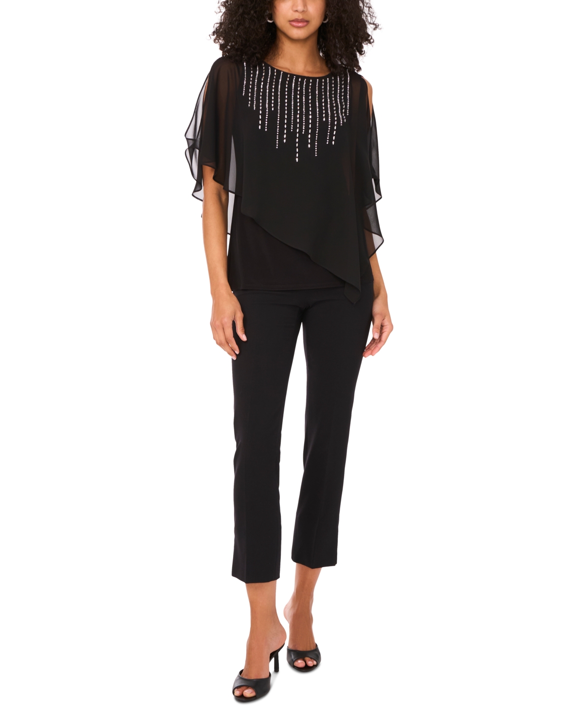 Msk Women's Beaded Overlay Split-sleeve Top