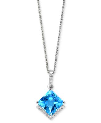 LALI Jewels - Swiss Blue Topaz (3-3/8 ct. t.w.) & Diamond (1/8 ct. t.w.) 18" Pendant Necklace in 14k White Gold