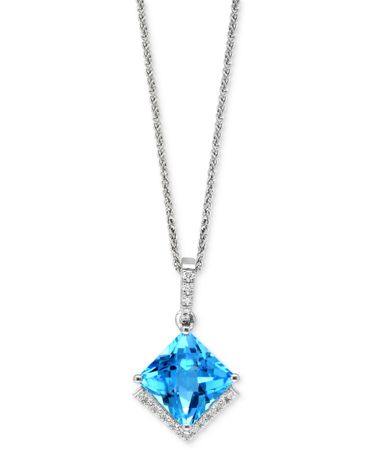 Swiss Blue Topaz (3-3/8 ct. t.w.) & Diamond (1/8 ct. t.w.) 18" Pendant Necklace in 14k White Gold - White Gold