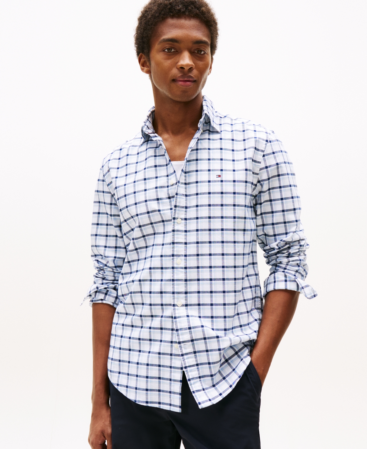 Men's Relaxed Fit Long Sleeve Heritage Check Button-Down Oxford Shirt - Breezy Blue / Check