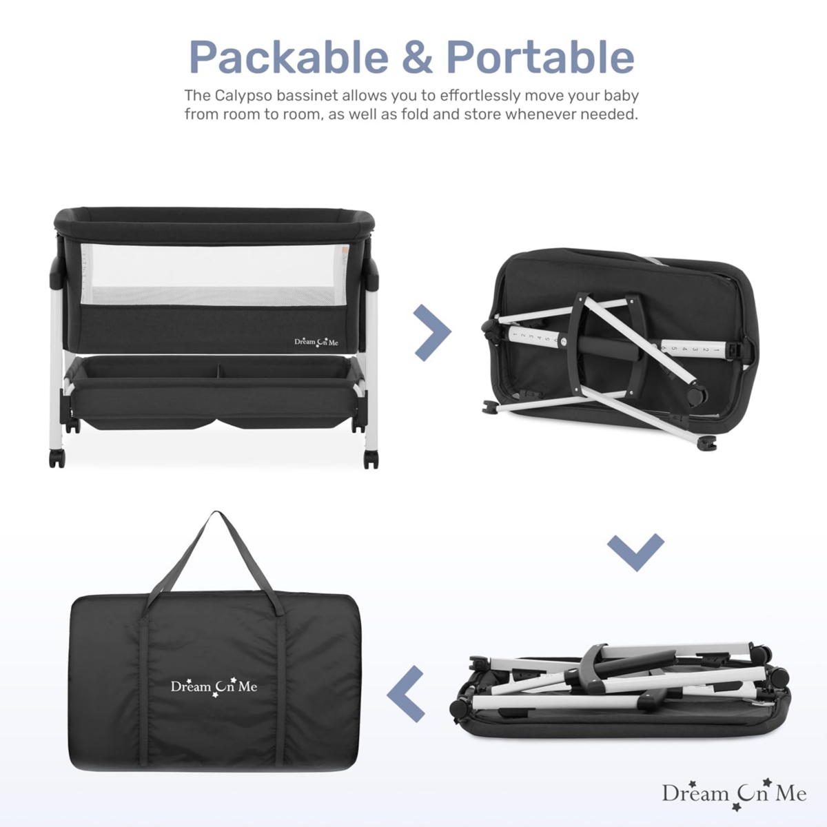 Dream On Me Kids Calypso Portable Bassinet with Wheels Black