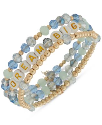 Gold-Tone 3-Pc. Inspirational Words Set Bead Stretch Bracelet