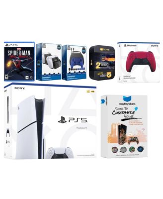 Playstation 5 Slim Disc with Spider-Man: Miles Morales, Extra Midnight Black Controller, Gamer Kit, Charge Dock and MightySkins Decal Voucher + 2