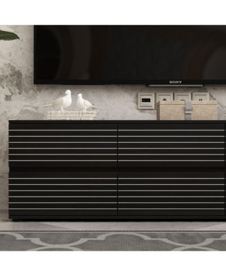 TV stand with 6 drawers, media console with embossed texture, entertainment center in black wood