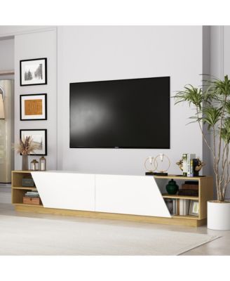 2-door TV stand, white wood entertainment center, art design media console