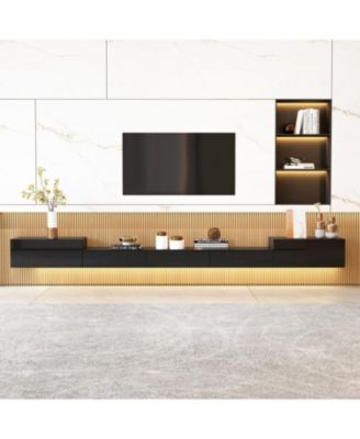 Black wall-mounted TV stand, entertainment center with five drawers, media console with light strip